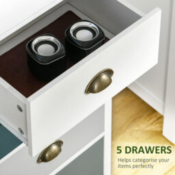 Foxden Light Blue Chest Of Drawers 5 Drawer Slim Storage Cabinet Mdf Bronze Handles - thumbnail 5