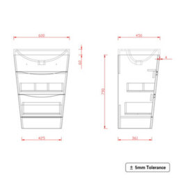Rinse Bathrooms 600mm Gloss Grey Floor Standing 2 Drawer Vanity Unit Basin Bathroom Storage Furniture - thumbnail 7