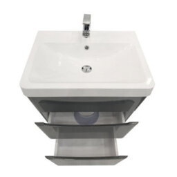 Rinse Bathrooms 600mm Gloss Grey Floor Standing 2 Drawer Vanity Unit Basin Bathroom Storage Furniture - thumbnail 4