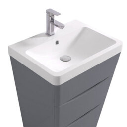Rinse Bathrooms 600mm Gloss Grey Floor Standing 2 Drawer Vanity Unit Basin Bathroom Storage Furniture - thumbnail 6