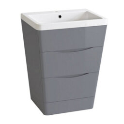 Rinse Bathrooms 600mm Gloss Grey Floor Standing 2 Drawer Vanity Unit Basin Bathroom Storage Furniture - thumbnail 2