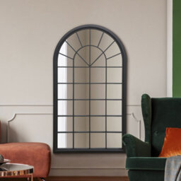 Mirroroutlet The Somerley Large Rustic Black Framed Arched Leaner Metal Wall Mirror 160Cm X 91Cm