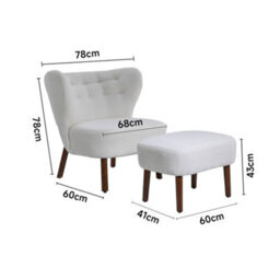 Living And Home Armchair Set White Upholstered Accent Chair Armchair Recliner Chair And Footstool With Wood Legs - thumbnail 2