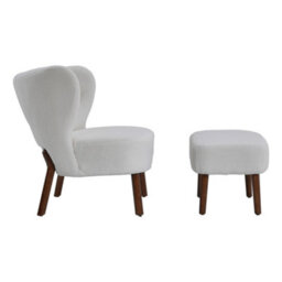Living And Home Armchair Set White Upholstered Accent Chair Armchair Recliner Chair And Footstool With Wood Legs - thumbnail 5