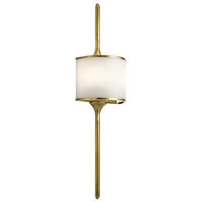 Elegant Ip44 Twin Brass Wall Light With Central White Glass Shade And Led Bulbs