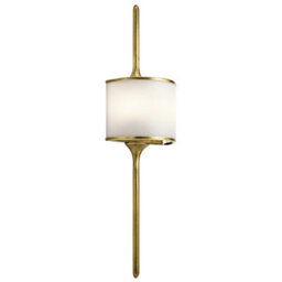 Elegant Ip44 Twin Brass Wall Light With Central White Glass Shade And Led Bulbs