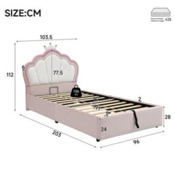 Btm 3Ft Kids Velvet Ottoman Bed, Hydraulic Storage Bed Frame, Upholstered Bed, Pink, 90X190Cm - thumbnail 5