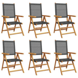 Berkfield Reclining Garden Chairs 6 Pcs Black Poly Rattan And Solid Wood - thumbnail 2
