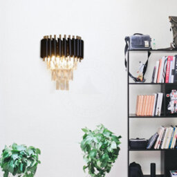 2 Light Modern Wall Light Indoor With 3 Tiers Crystals, Black & Gold Finish E14 Luxury Lamp - thumbnail 6