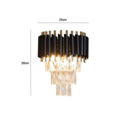 2 Light Modern Wall Light Indoor With 3 Tiers Crystals, Black & Gold Finish E14 Luxury Lamp - thumbnail 3