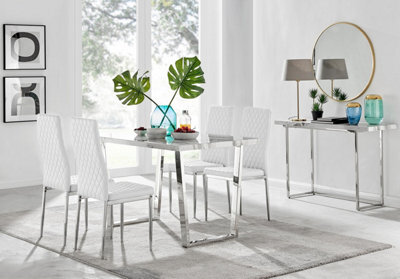 Furniturebox Uk Kylo White Marble Effect Dining Table & 4 White Milan Chrome Leg Chairs - image 1