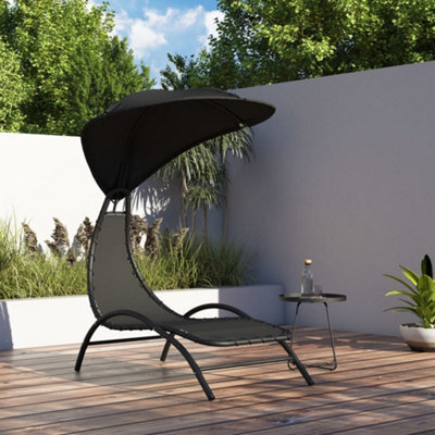Walplus Sun Lounger With Canopy Black 167X80X195 Cm Fabric And Steel - image 1