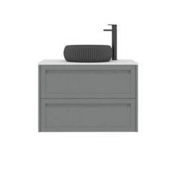 Royal Bathrooms Royal Bathroom Elmore 800mm Pebble Grey Wall Mounted Bathroom Vanity Unit 2 Drawer Plain White Worktop With Milan Black Basin - thumbnail 7