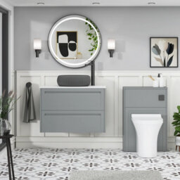 Royal Bathrooms Royal Bathroom Elmore 800mm Pebble Grey Wall Mounted Bathroom Vanity Unit 2 Drawer Plain White Worktop With Milan Black Basin - thumbnail 5