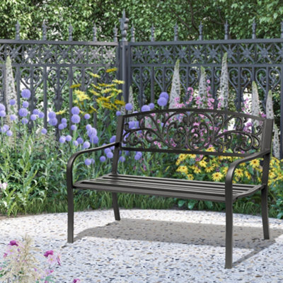 Outsunny Metal Garden Bench 2 Seater Porch Patio Park Chair Seat Outdoor Relax - image 1
