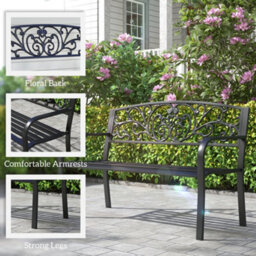 Outsunny Metal Garden Bench 2 Seater Porch Patio Park Chair Seat Outdoor Relax - thumbnail 5