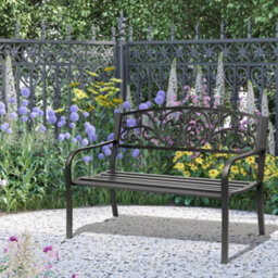 Outsunny Metal Garden Bench 2 Seater Porch Patio Park Chair Seat Outdoor Relax - thumbnail 1
