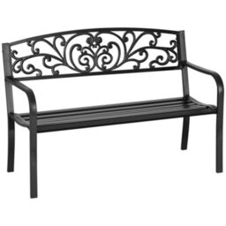 Outsunny Metal Garden Bench 2 Seater Porch Patio Park Chair Seat Outdoor Relax - thumbnail 2