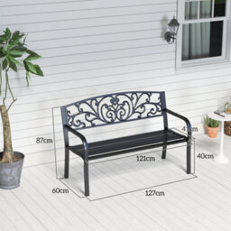 Outsunny Metal Garden Bench 2 Seater Porch Patio Park Chair Seat Outdoor Relax - thumbnail 3