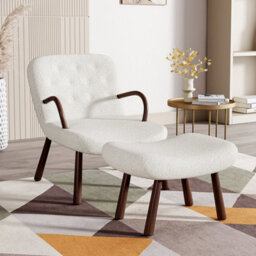Darphe Sherpa Armchair And Footstool Set With Wooden Legs