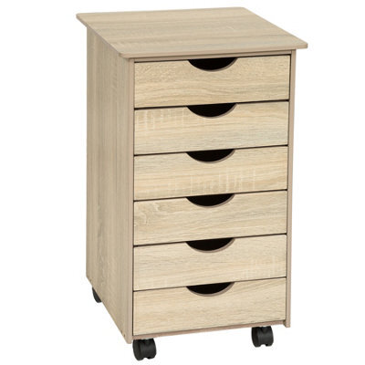 Tectake Chest Of Drawers, 6 Drawer Wooden Filing Cabinet With 4 Swivel Wheels - 1 - Wood Light, Oak Sonoma - image 1