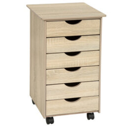 Tectake Chest Of Drawers, 6 Drawer Wooden Filing Cabinet With 4 Swivel Wheels - 1 - Wood Light, Oak Sonoma - thumbnail 1