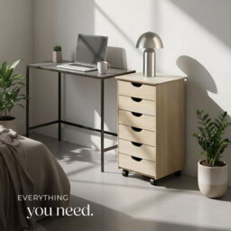 Tectake Chest Of Drawers, 6 Drawer Wooden Filing Cabinet With 4 Swivel Wheels - 1 - Wood Light, Oak Sonoma - thumbnail 7