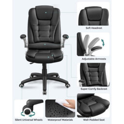 Songmics Office Swivel Chair With 76 Cm High Back Large Seat And Flip-Up Armrest Computer Desk Executive Chair Pu Obg51Buk - thumbnail 3
