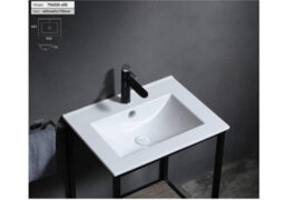 Impact Furniture Bathroom Vanity Unit With Sink Basin 600mm Ribbed Fluted Beige Cashmere Modern Wall Hung Cabinet With Drawers Adel - thumbnail 9