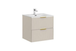 Impact Furniture Bathroom Vanity Unit With Sink Basin 600mm Ribbed Fluted Beige Cashmere Modern Wall Hung Cabinet With Drawers Adel - thumbnail 2