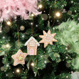 Melody Maison Set Of 3 Assorted Colourful Gingerbread Cookie Christmas Tree Baubles - thumbnail 1