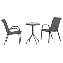 Berkfield Modern Garden Bistro Set 3 Pcs Grey Steel - thumbnail 3