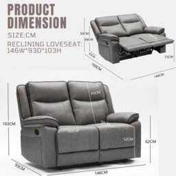 Manual Recliners Sofa, Recliner Loveseat With Adjustable Backrest And Footrest - Grey - thumbnail 3