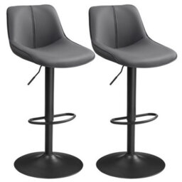 LEDREM Bar Stools Set Of 2, Adjustable Height Swivel Barstools With Ergonomic Backrest, Synthetic Leather, Larger Metal Base - thumbnail 2