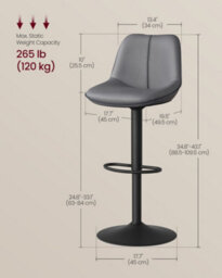 LEDREM Bar Stools Set Of 2, Adjustable Height Swivel Barstools With Ergonomic Backrest, Synthetic Leather, Larger Metal Base - thumbnail 3