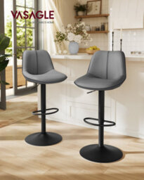 LEDREM Bar Stools Set Of 2, Adjustable Height Swivel Barstools With Ergonomic Backrest, Synthetic Leather, Larger Metal Base - thumbnail 1