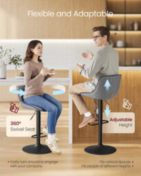 LEDREM Bar Stools Set Of 2, Adjustable Height Swivel Barstools With Ergonomic Backrest, Synthetic Leather, Larger Metal Base - thumbnail 5