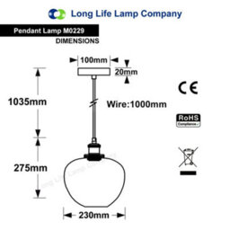 Long Life Lamps Company Modern Vintage Smoked Grey Glass Globe Pendant Lamp M0229 - thumbnail 2