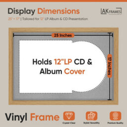 "AK Frames 25X17"" Light Oak Modern Vinyl Record Frame With Silver Mount For 12 Inch Lp Cover & Disc - Overlapped Design" - thumbnail 2