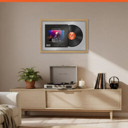 "AK Frames 25X17"" Light Oak Modern Vinyl Record Frame With Silver Mount For 12 Inch Lp Cover & Disc - Overlapped Design" - thumbnail 8