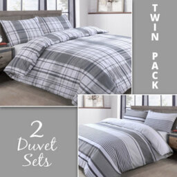 Velosso Chic Bedroom Decor Twin Pack Bedding Set, Printed Cotton Blend Duvet Cover & Pillowcase Set, Button Enclosure, Easy Care - Grey