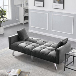 Kosy Koala Sofa Bed 2 Seater Grey Velvet Click Clack Sofa Settee Recliner Couch With Metal Legs With 2 Pillows - thumbnail 2