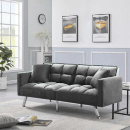 Kosy Koala Sofa Bed 2 Seater Grey Velvet Click Clack Sofa Settee Recliner Couch With Metal Legs With 2 Pillows - thumbnail 3