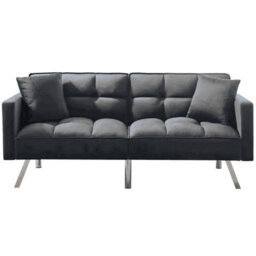 Kosy Koala Sofa Bed 2 Seater Grey Velvet Click Clack Sofa Settee Recliner Couch With Metal Legs With 2 Pillows - thumbnail 7