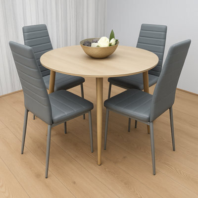 Kosy Koala Modern Round Dining Table With 4 Grey Faux Leather Chairs Kitchen Furniture Set - image 1