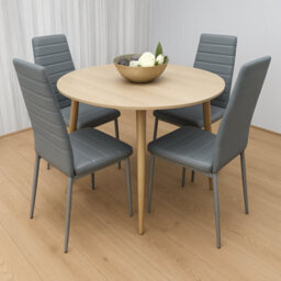 Kosy Koala Modern Round Dining Table With 4 Grey Faux Leather Chairs Kitchen Furniture Set