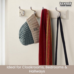 Keypak 4-Hook Wall-Mounted Coat Rack, 45Cm - Cream Wooden Board, Satin Nickel Coat Hooks - thumbnail 5