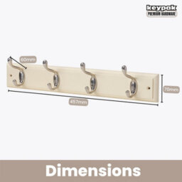 Keypak 4-Hook Wall-Mounted Coat Rack, 45Cm - Cream Wooden Board, Satin Nickel Coat Hooks - thumbnail 3