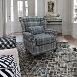 Wing Chair Original Fireside High Back Armchair P And S Balmoral Dove Grey Check Real Fabric - thumbnail 4