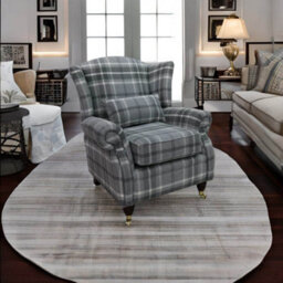 Wing Chair Original Fireside High Back Armchair P And S Balmoral Dove Grey Check Real Fabric - thumbnail 3